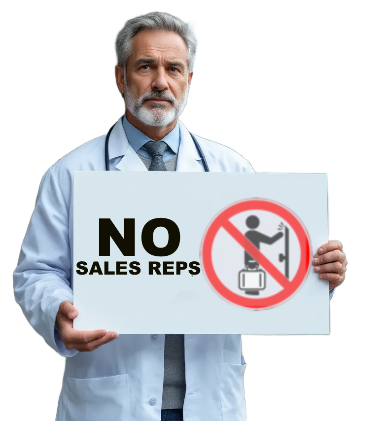 no sales reps image doc w sign 2 copy doctor holding no sales reps sign